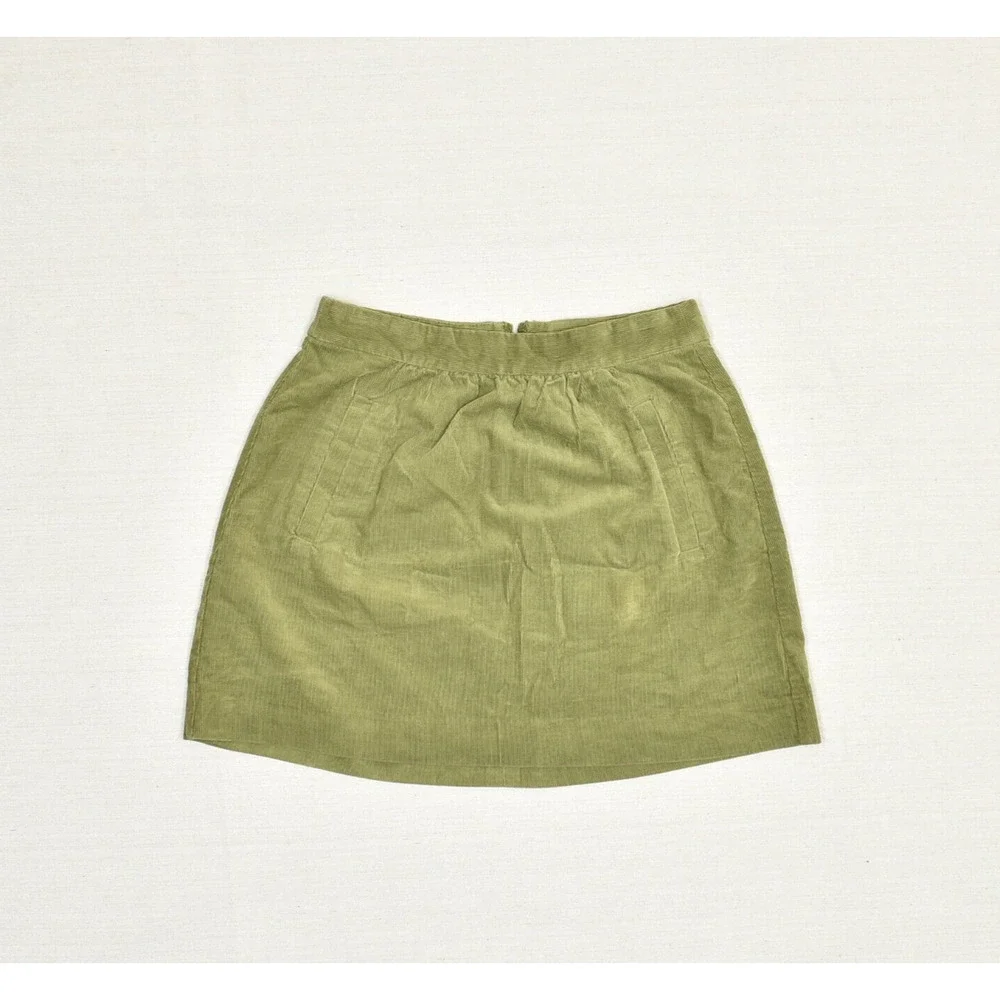 J. Crew Women A Line Short Skirt Corduroy Zip Solid Cotton Green Size 0